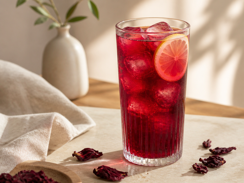 La tisane glacée à l'hibiscus